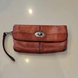 Vintage Fossil Red Leather Wristlet Clutch